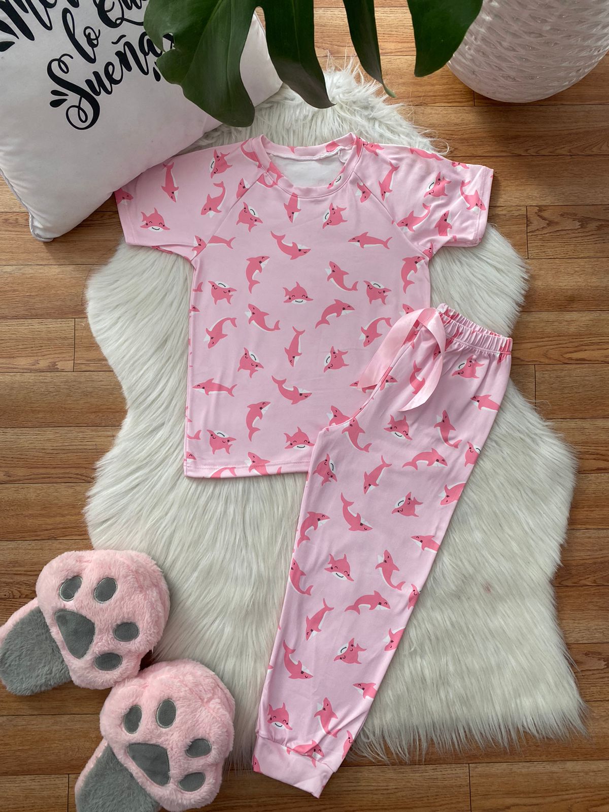 Pijama Familia Infantil Tiburón Rosa Pastell